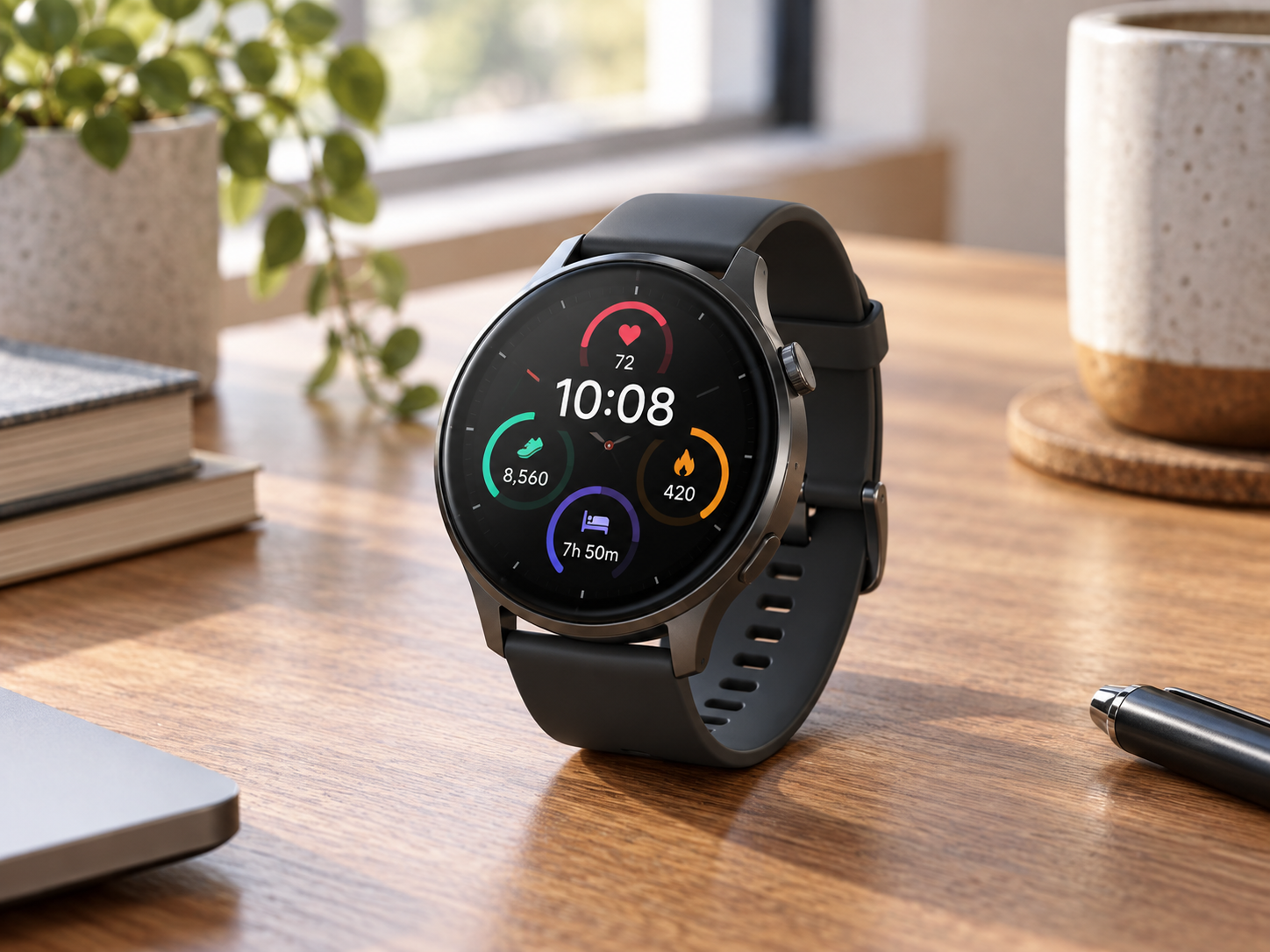 Modern smartwatch on a desk